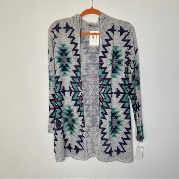 MOA MOA Womens USA Made Tribal Printed Lightweight Hooded Cardigan Sweater XS - Picture 5 of 6